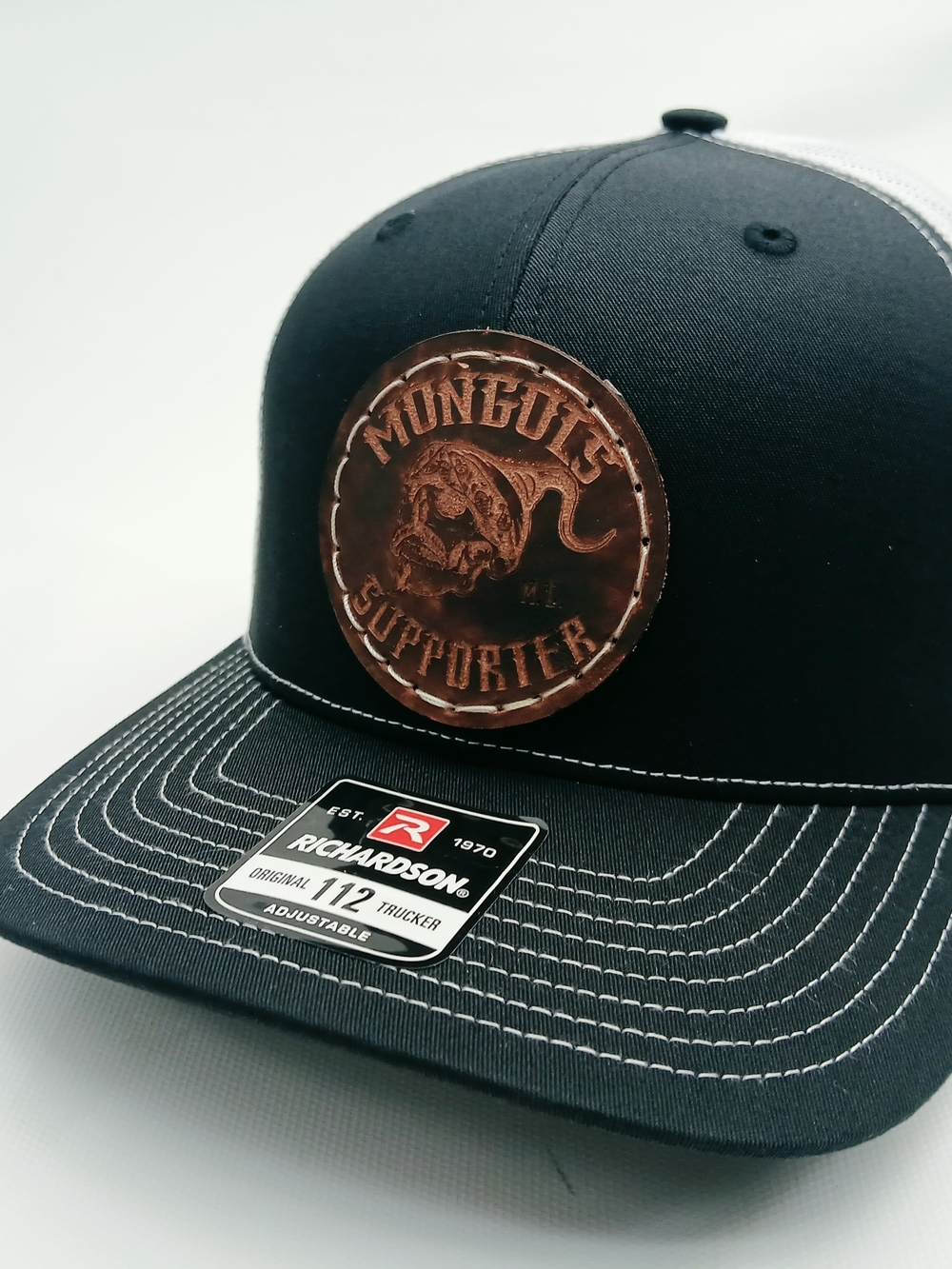 Richardson Black Trucker Cap with Brown Leather Patch
